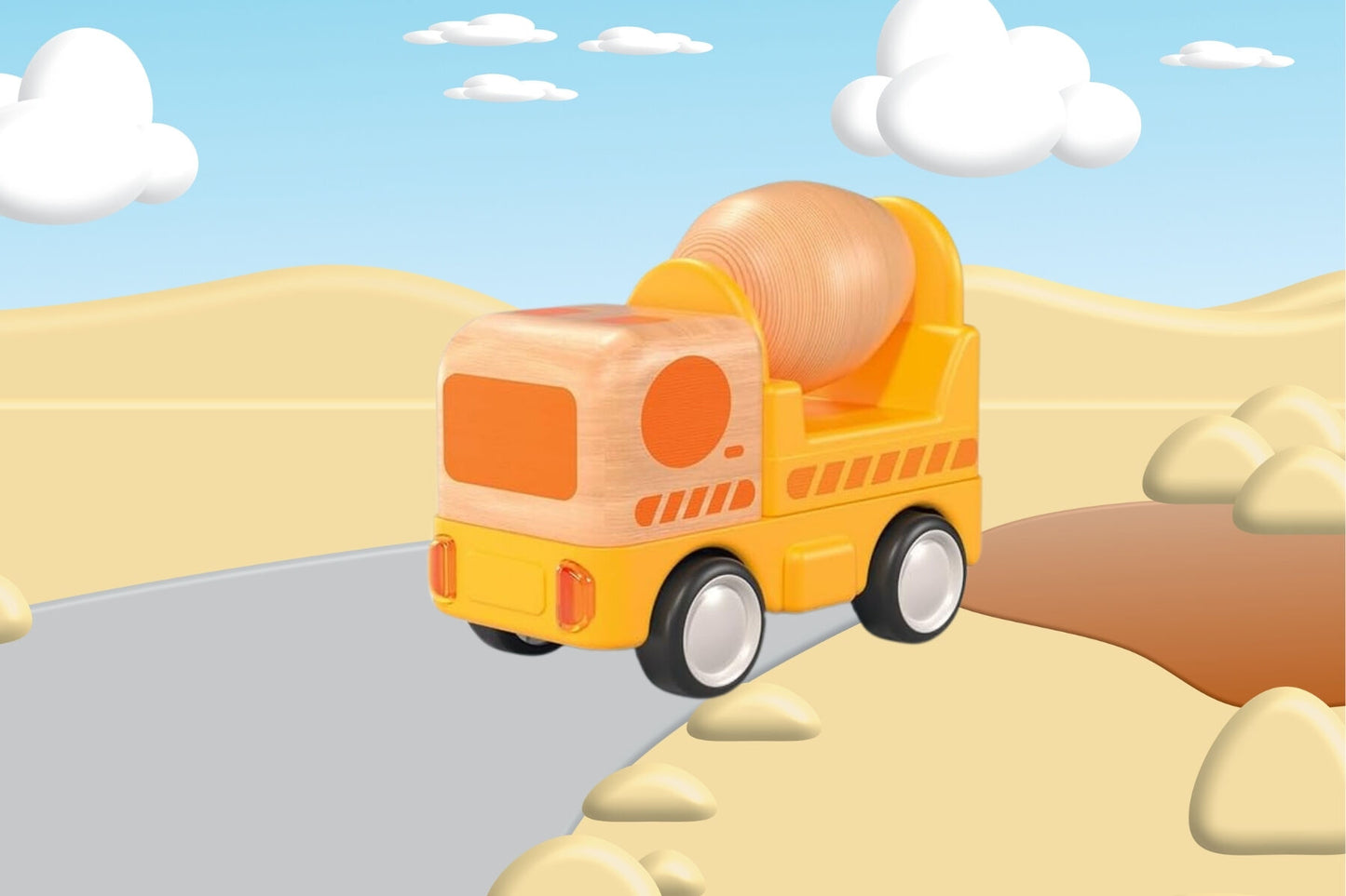 WOODEN FRICTION TRUCK CONCRETE MIXER WITH SOUND AND LIGHT