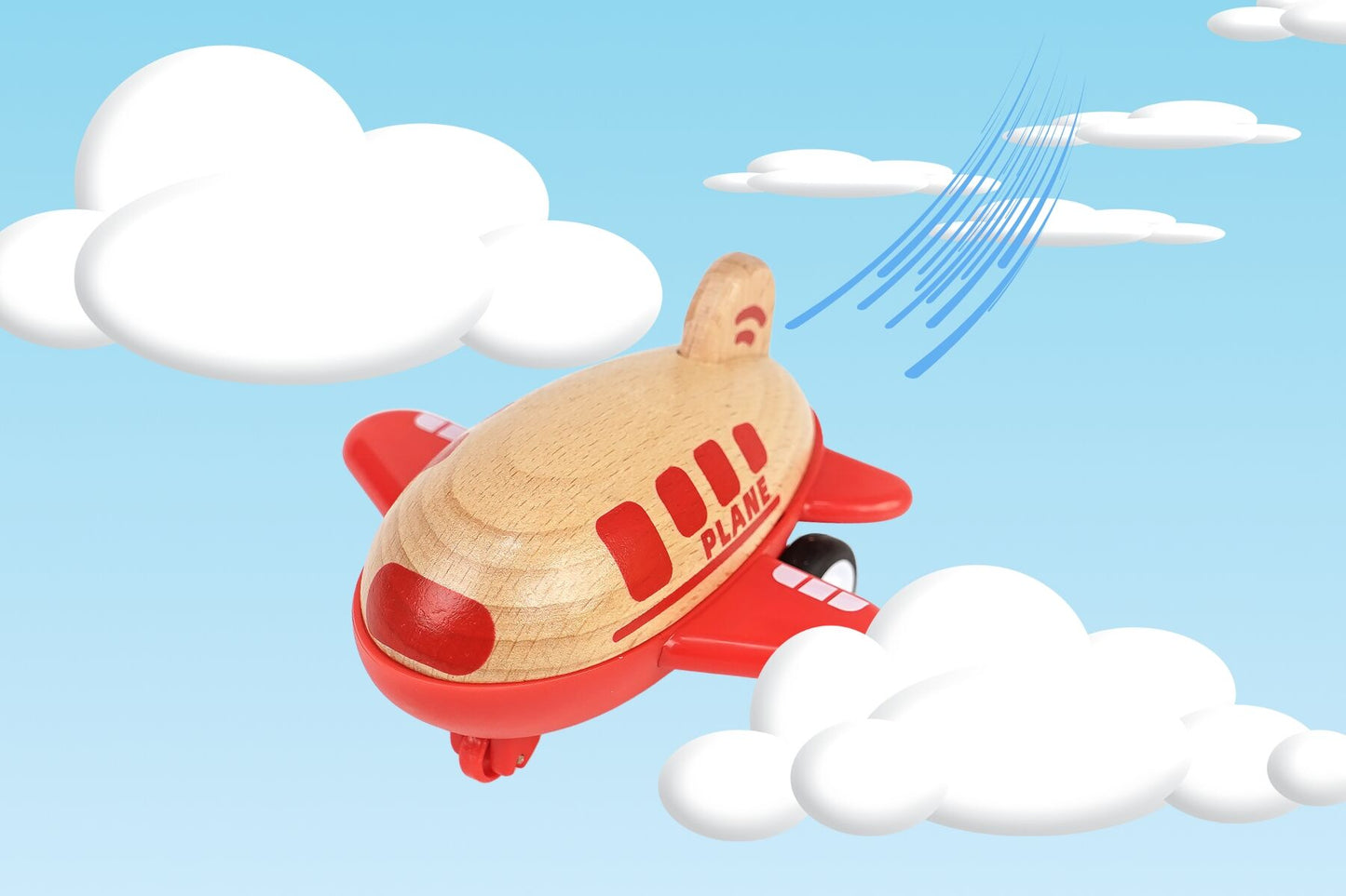 WOODEN RACER PLANE AIRPLANE WITH SOUND- RED