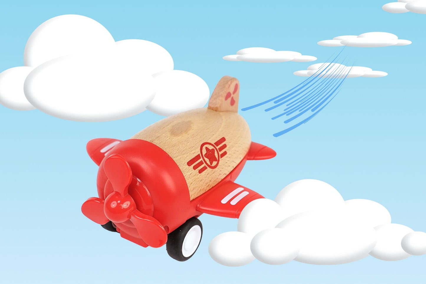 WOODEN RACER PLANE PROPELLOR WITH SOUND- RED