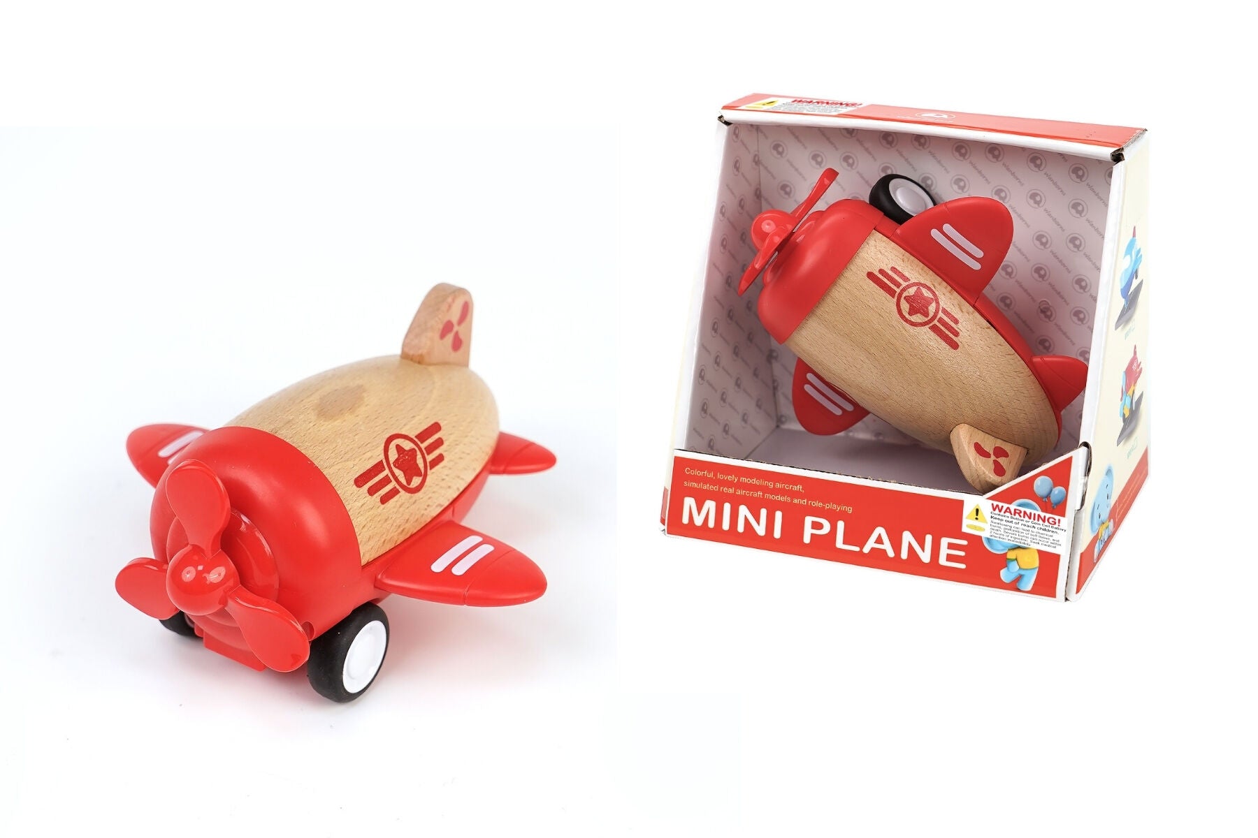 WOODEN RACER PLANE PROPELLOR WITH SOUND- RED