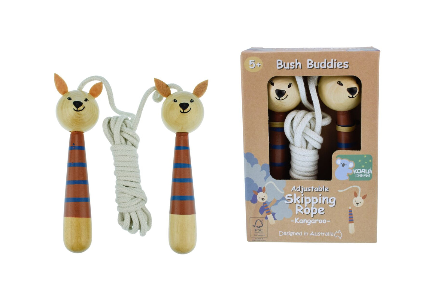 BUSH BUDDIES KANGAROO WOODEN ADJUSTABLE SKIPPING ROPE