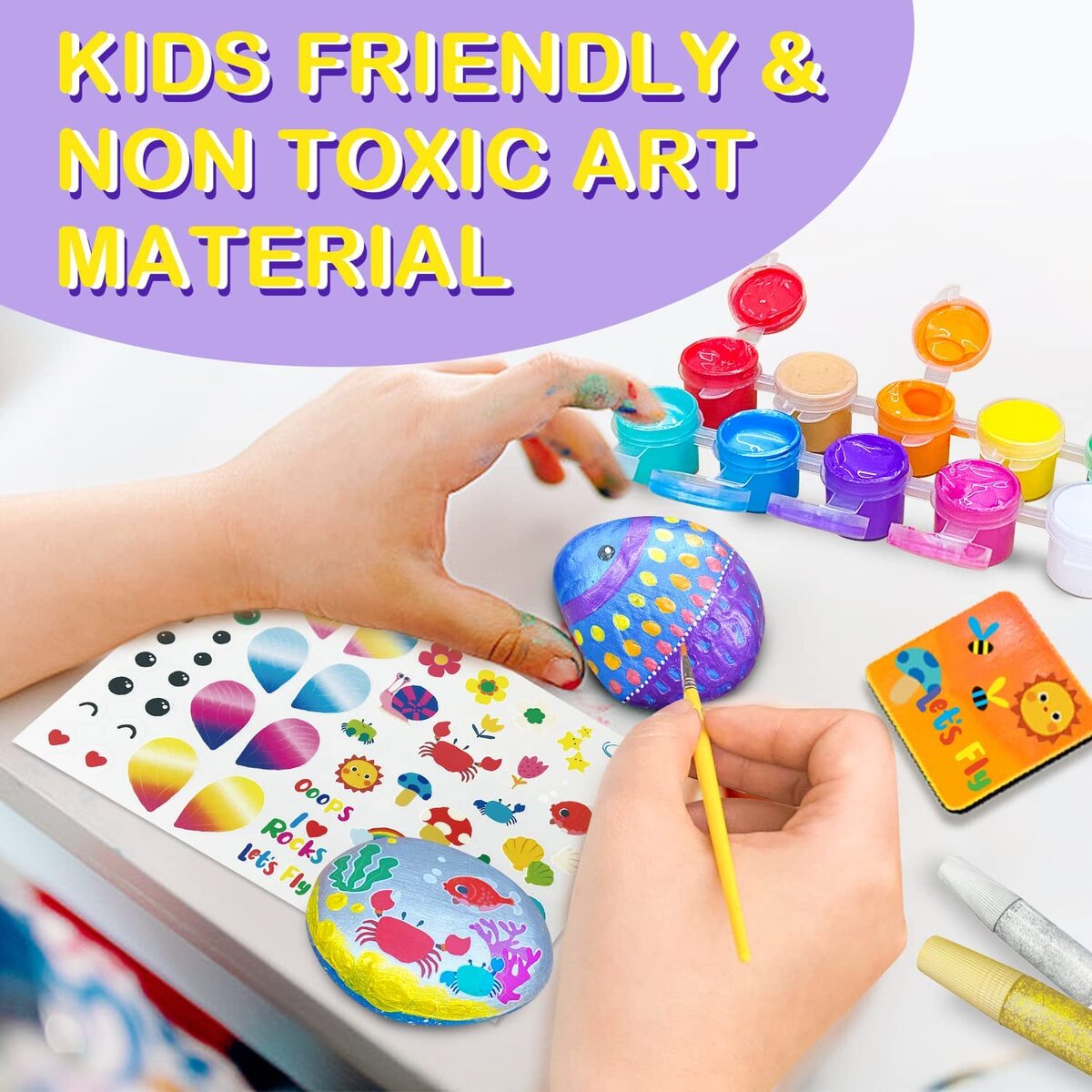 ROCK PAINTING WITH METALLIC PAINTS & GLITTER GLUES CRAFT KIT - Bamboo Sprout