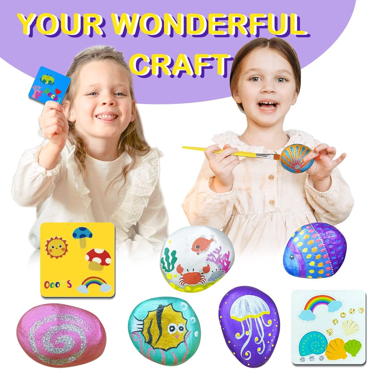 ROCK PAINTING WITH METALLIC PAINTS & GLITTER GLUES CRAFT KIT - Bamboo Sprout