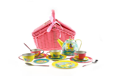 JUNGLE FRIENDS - TIGER TIN TEA SET IN PICNIC BASKET 18PCS - Bamboo Sprout