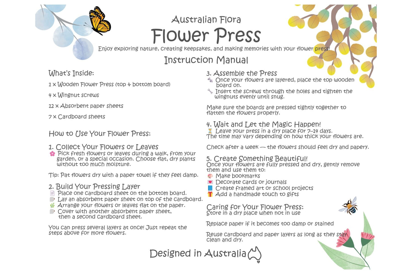 AUSTRALIAN FLORA FLOWER PRESS CRAFT KIT - Bamboo Sprout