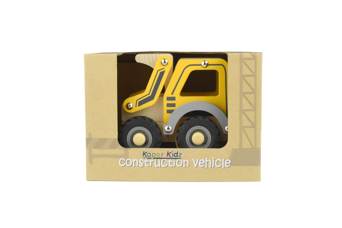 Kaper Kidz Calm & Breezy Bulldozer toy with bright yellow body and black tracks, designed for children's play.
