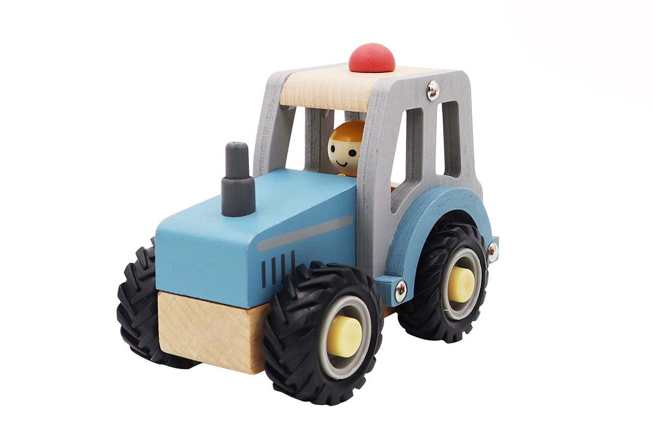 CALM & BREEZY TRACTOR WITH RUBBER WHEELS BLUE - Bamboo Sprout