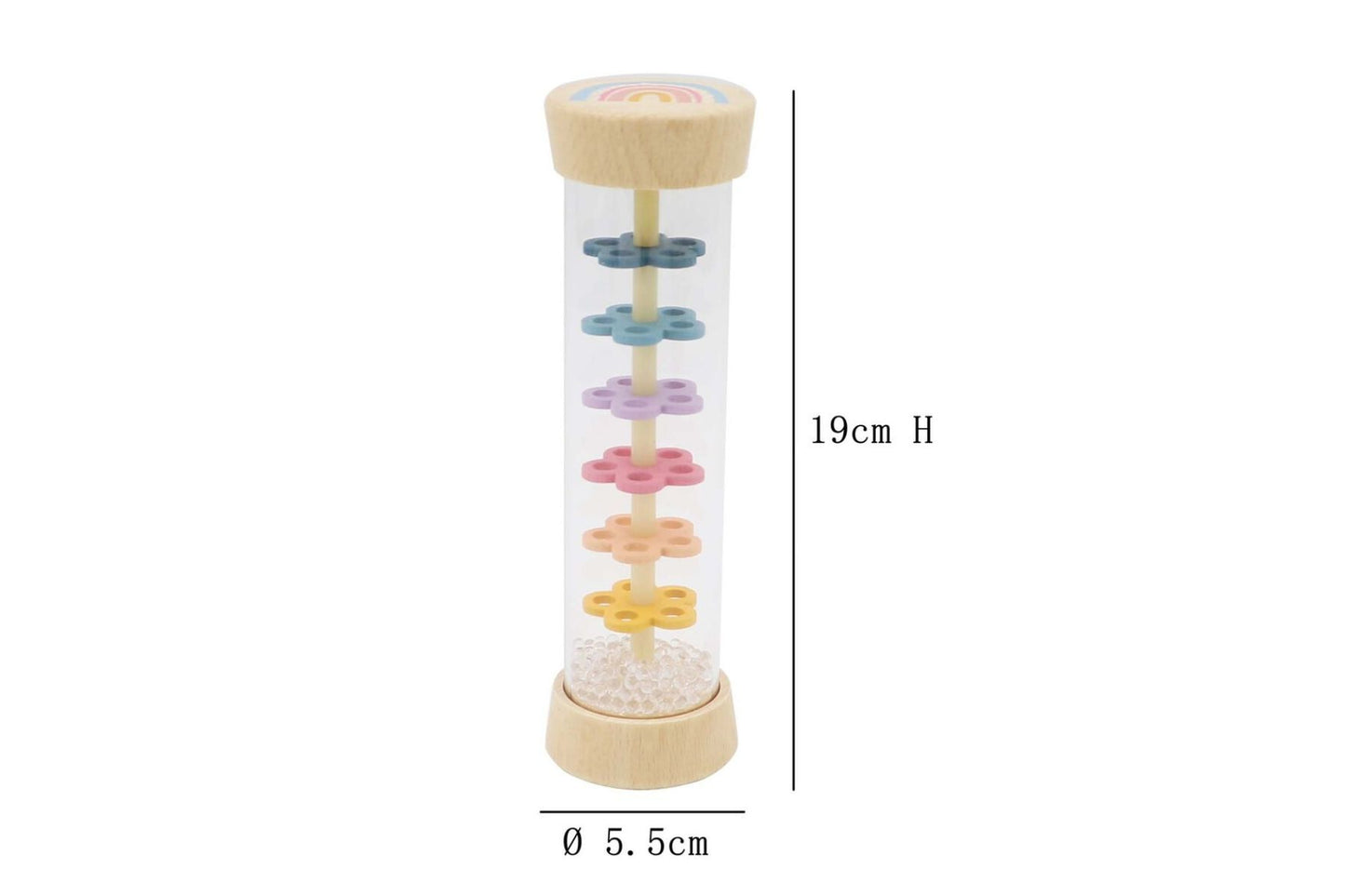 Wooden rainmaker toy with French lavender scent by Calm & Breezy for kids, featuring colorful beads and a natural wooden finish.