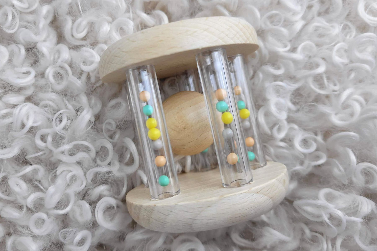 CALM & BREEZY WOODEN RATTLE WITH RAINBOW BEAD - Bamboo Sprout