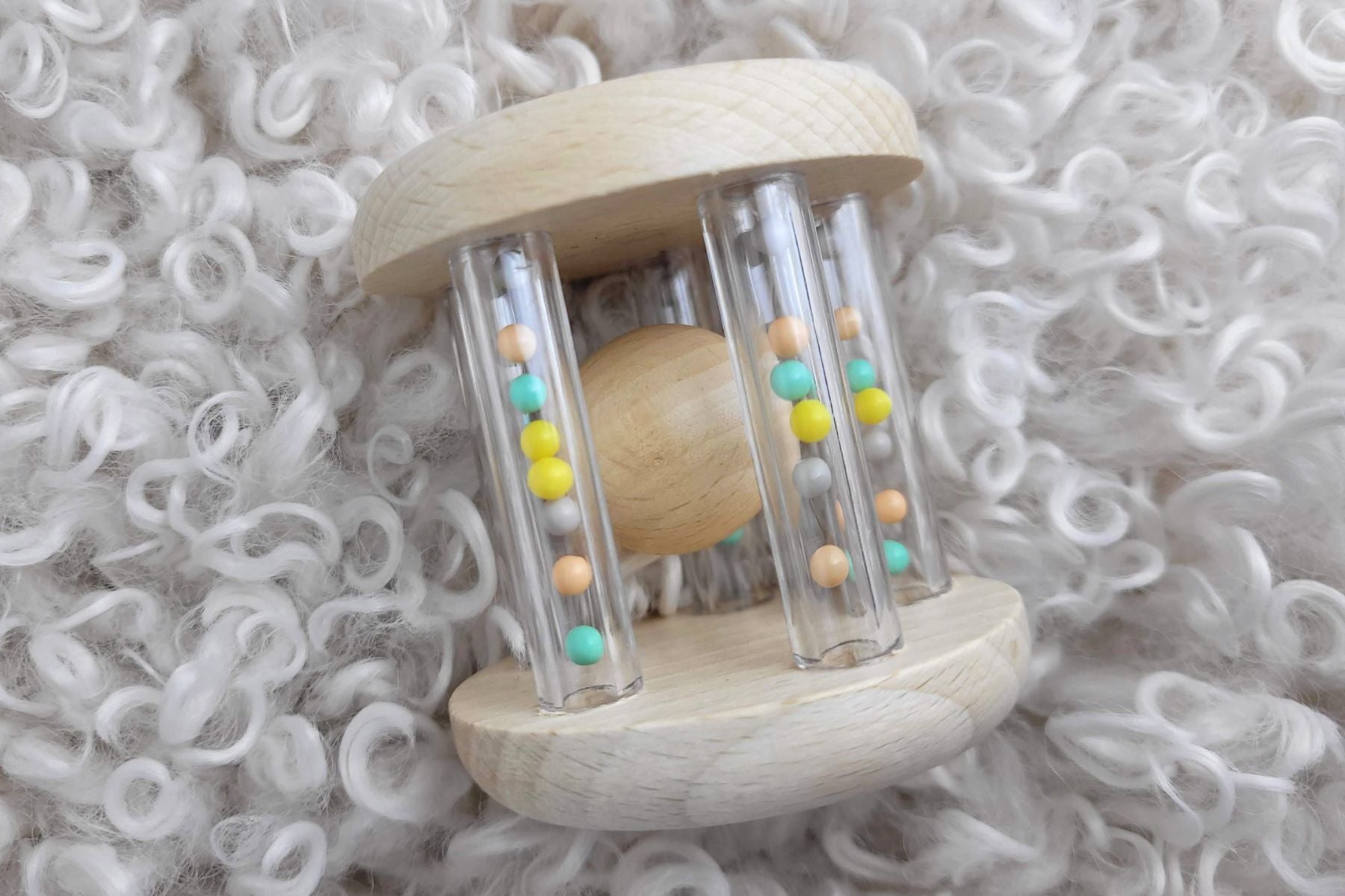 CALM & BREEZY WOODEN RATTLE WITH RAINBOW BEAD - Bamboo Sprout