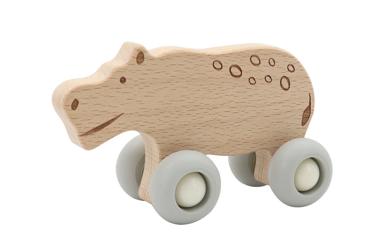 WOODEN HIPPOPOTAMUS WITH SILICONE WHEELS - Bamboo Sprout