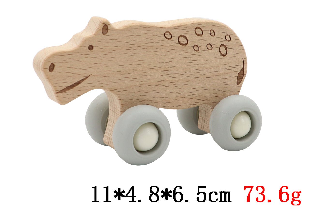 WOODEN HIPPOPOTAMUS WITH SILICONE WHEELS - Bamboo Sprout