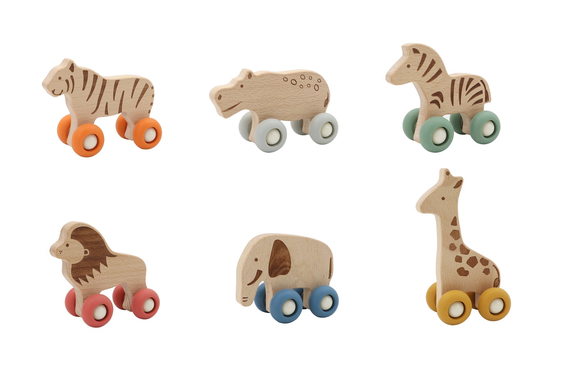 WILDLIFE WOODEN ANIMAL WITH SILICONE WHEELS PACK OF 6 - Bamboo Sprout