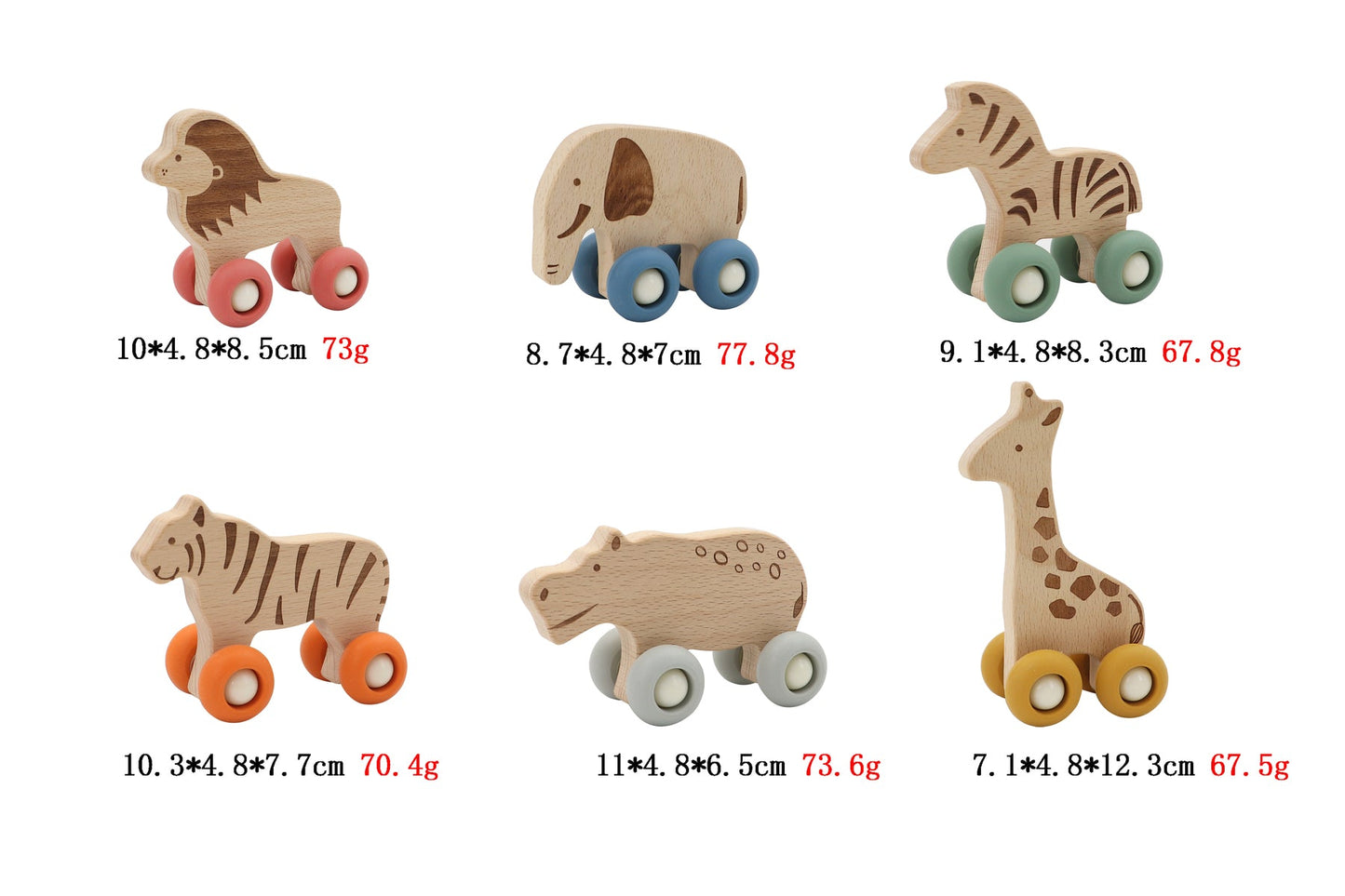WILDLIFE WOODEN ANIMAL WITH SILICONE WHEELS PACK OF 6 - Bamboo Sprout
