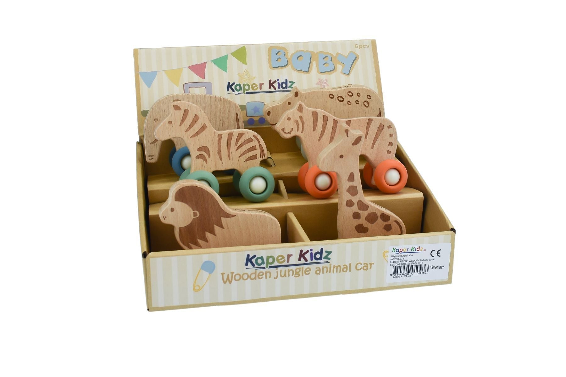 WILDLIFE WOODEN ANIMAL WITH SILICONE WHEELS PACK OF 6 - Bamboo Sprout