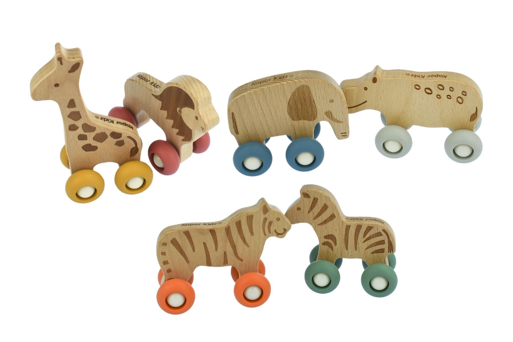 WILDLIFE WOODEN ANIMAL WITH SILICONE WHEELS PACK OF 6 - Bamboo Sprout