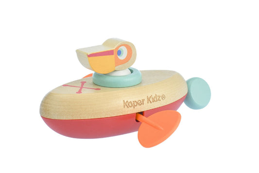 Kaper Kidz Pelican Water Bath Toy with animal canoe pull string for fun bath time play and water exploration.