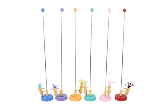 Kaper Kidz Bobbing Beak Woodpecker set of 6 wooden toys with colorful beak designs, perfect for children’s imaginative play.