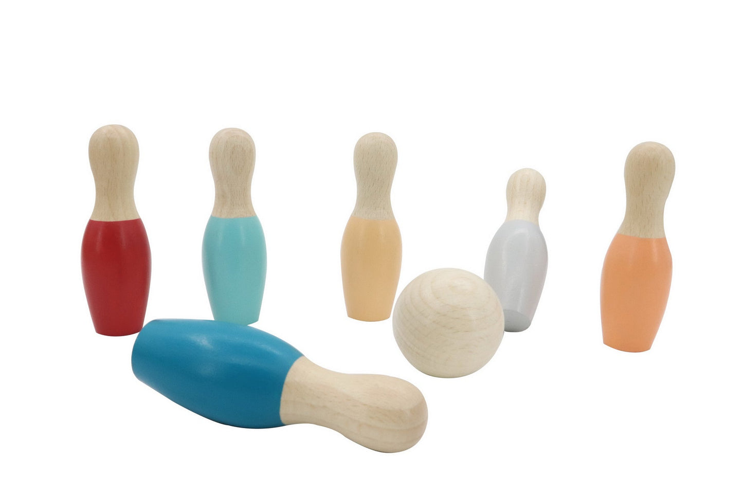 WOODEN BOWLING SET BOTTOM COLOURED - Bamboo Sprout