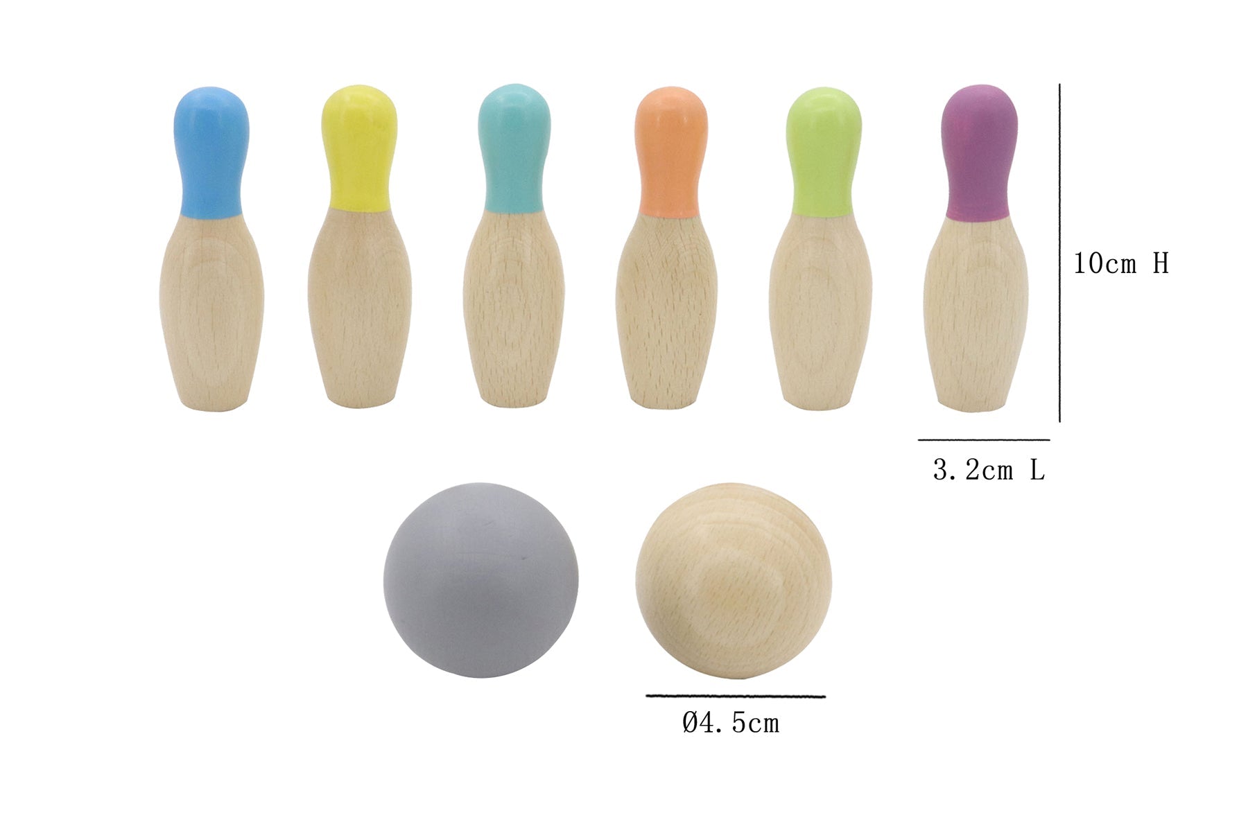 WOODEN BOWLING SET BOTTOM COLOURED - Bamboo Sprout