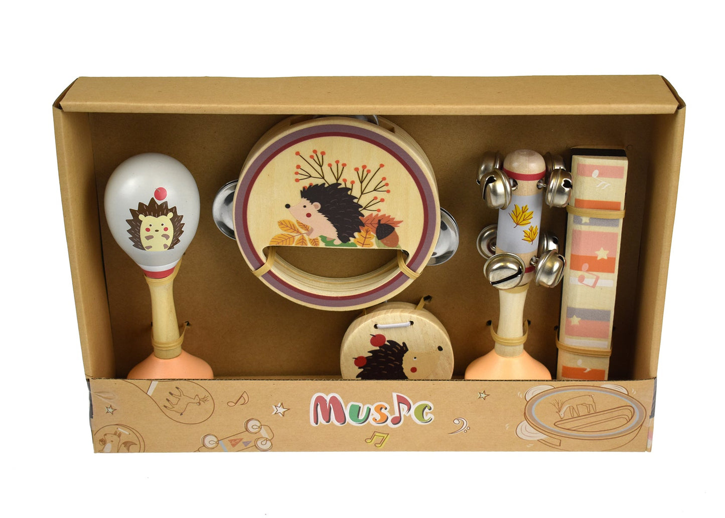 CALM & BREEZY HEDGEHOG WOODEN 5PCS MUSICAL SET - Bamboo Sprout