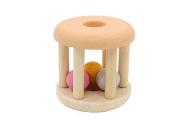 Set of three wooden rattles from Kaper Kidz's Calm & Breezy collection, featuring smooth, natural wood textures perfect for infants