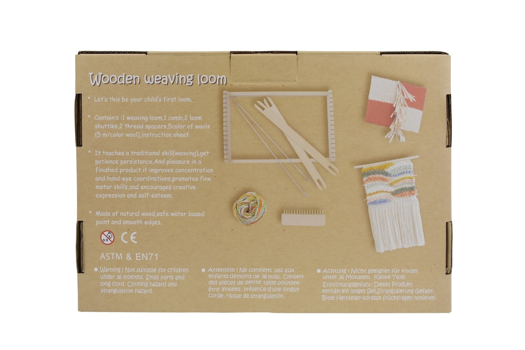 Kaper Kidz Calm & Breezy Wooden Weaving Loom with wooden frame and colorful woven fabric showcasing weaving art.