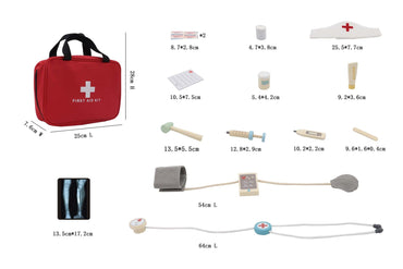 Kaper Kidz Deluxe Doctor Play Set with toy stethoscope, syringe, and medical tools for kids’ pretend play.