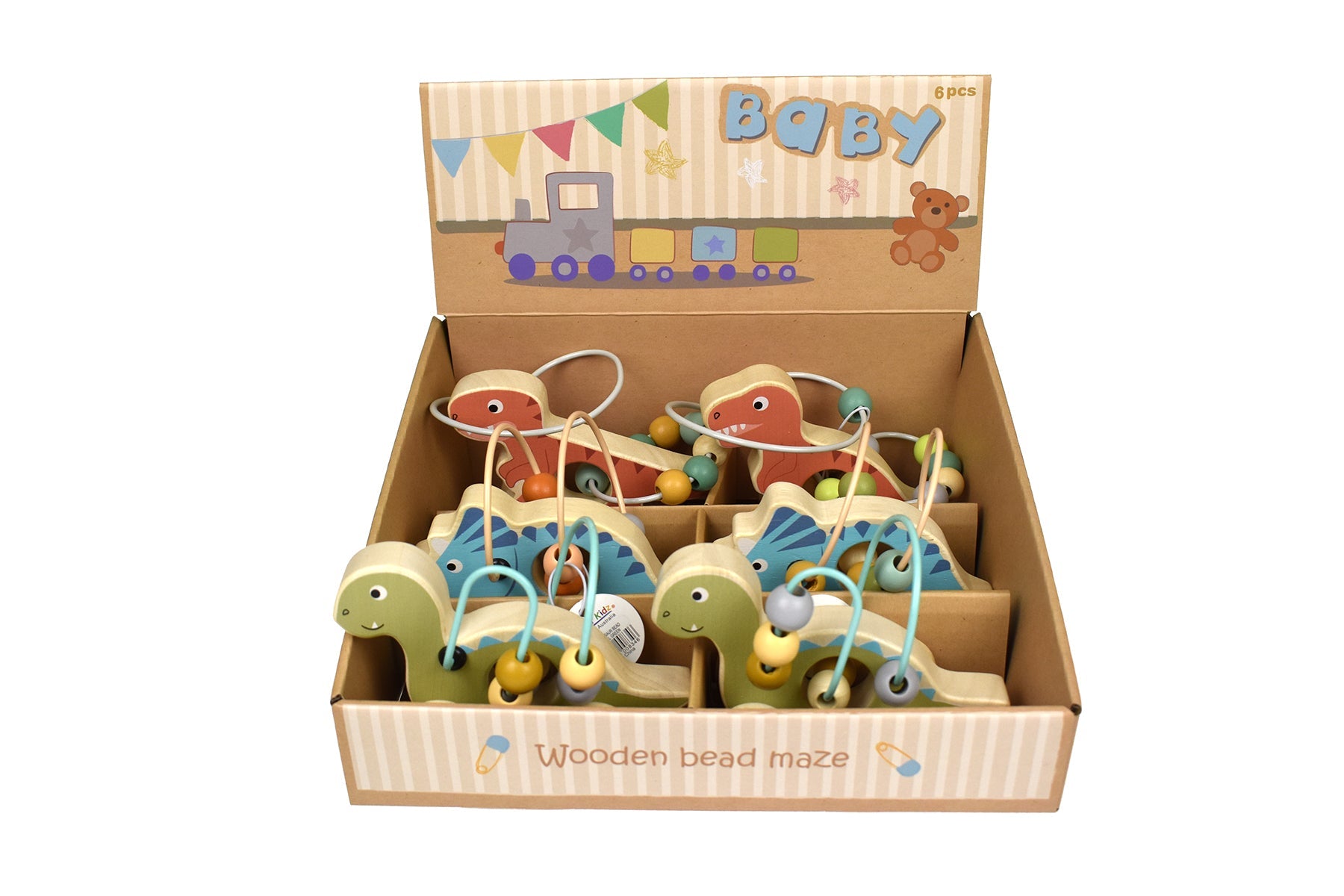 WOODEN DINOSAUR BEAD MAZE ON WHEEL BLUE - Bamboo Sprout