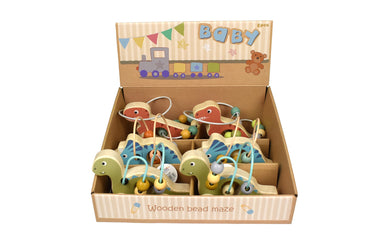 WOODEN DINOSAUR BEAD MAZE ON WHEEL BLUE - Bamboo Sprout