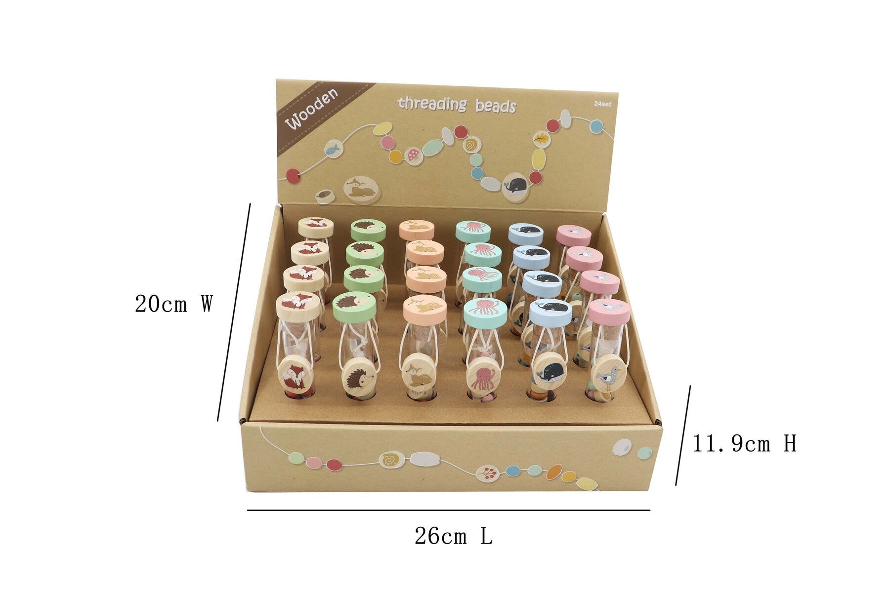 Diy wooden bracelet featuring sea and woodland animal charms by Kaper Kidz, perfect for kids' craft projects.