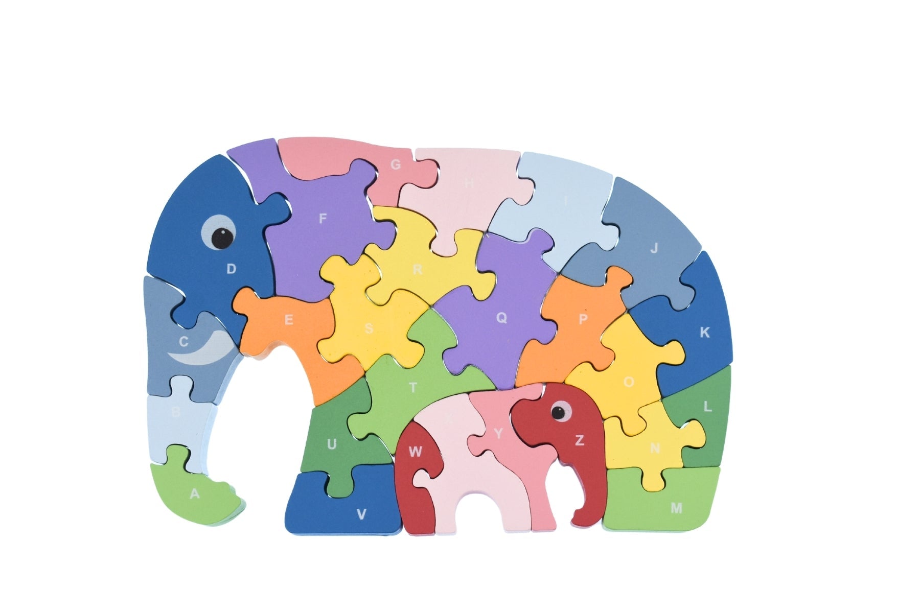 Kaper Kidz Elephant A-Z Chunky Jigsaw Puzzle featuring colorful elephant illustrations for young children.