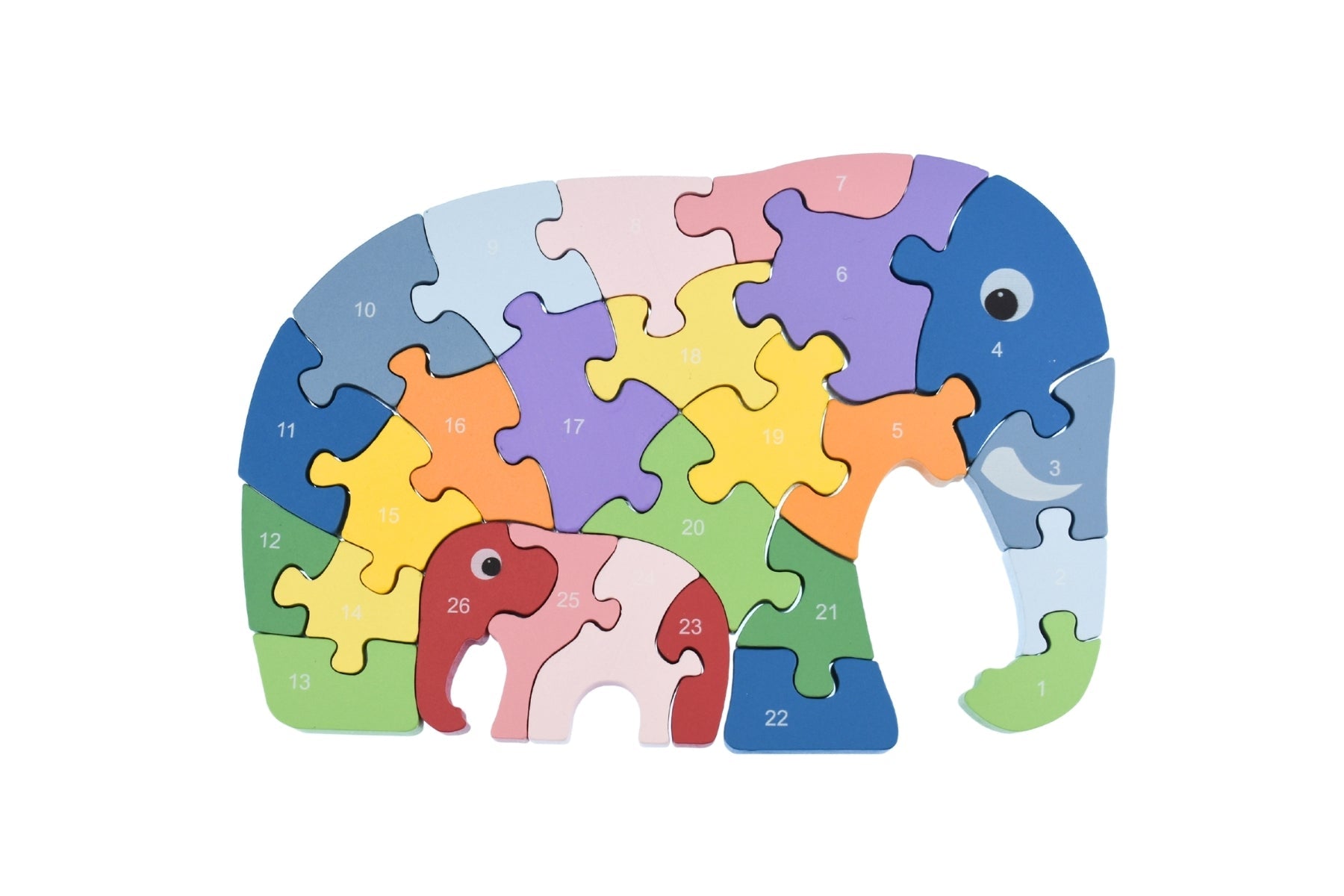 Kaper Kidz Elephant A-Z chunky jigsaw puzzle featuring colorful elephant illustrations for young children.