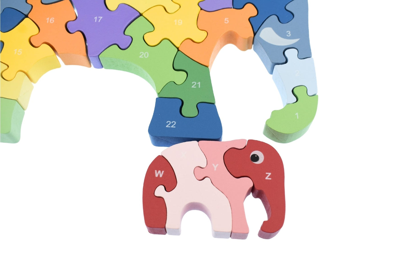Kaper Kidz Elephant A-Z chunky jigsaw puzzle featuring colorful elephant illustrations for young children.