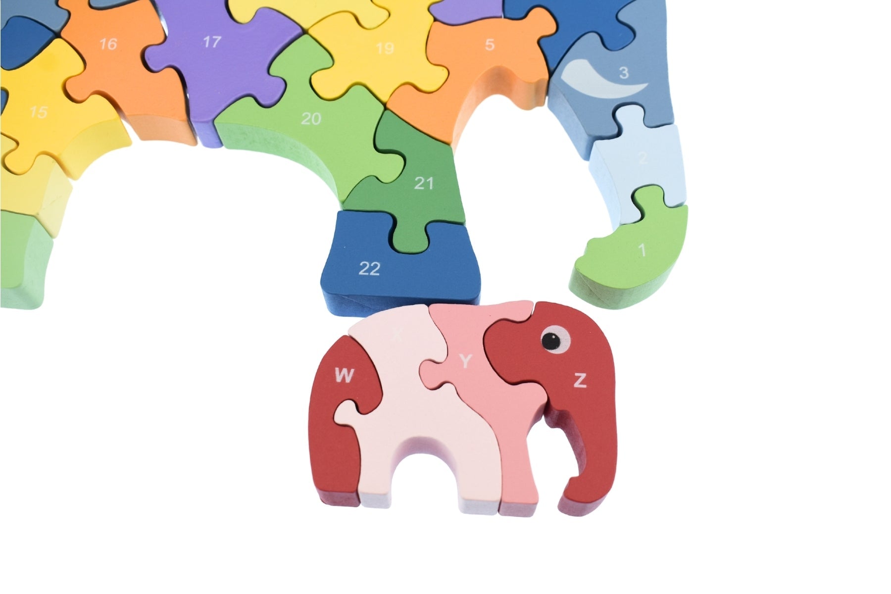 Kaper Kidz Elephant A-Z chunky jigsaw puzzle featuring colorful elephant illustrations for young children.
