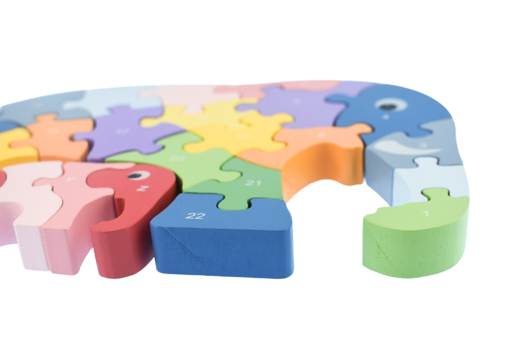 Kaper Kidz Elephant A-Z chunky jigsaw puzzle featuring colorful elephant illustrations for kids learning the alphabet
