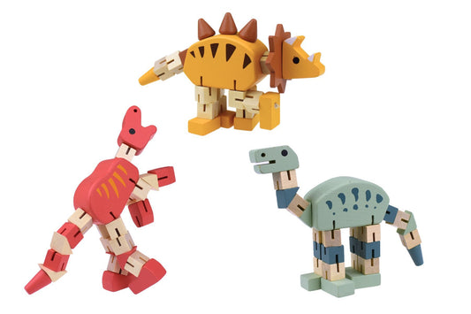 Wooden Flexi Dinosaur toy by Kaper Kidz featuring colorful, flexible wooden dinosaur with articulated limbs for imaginative play.