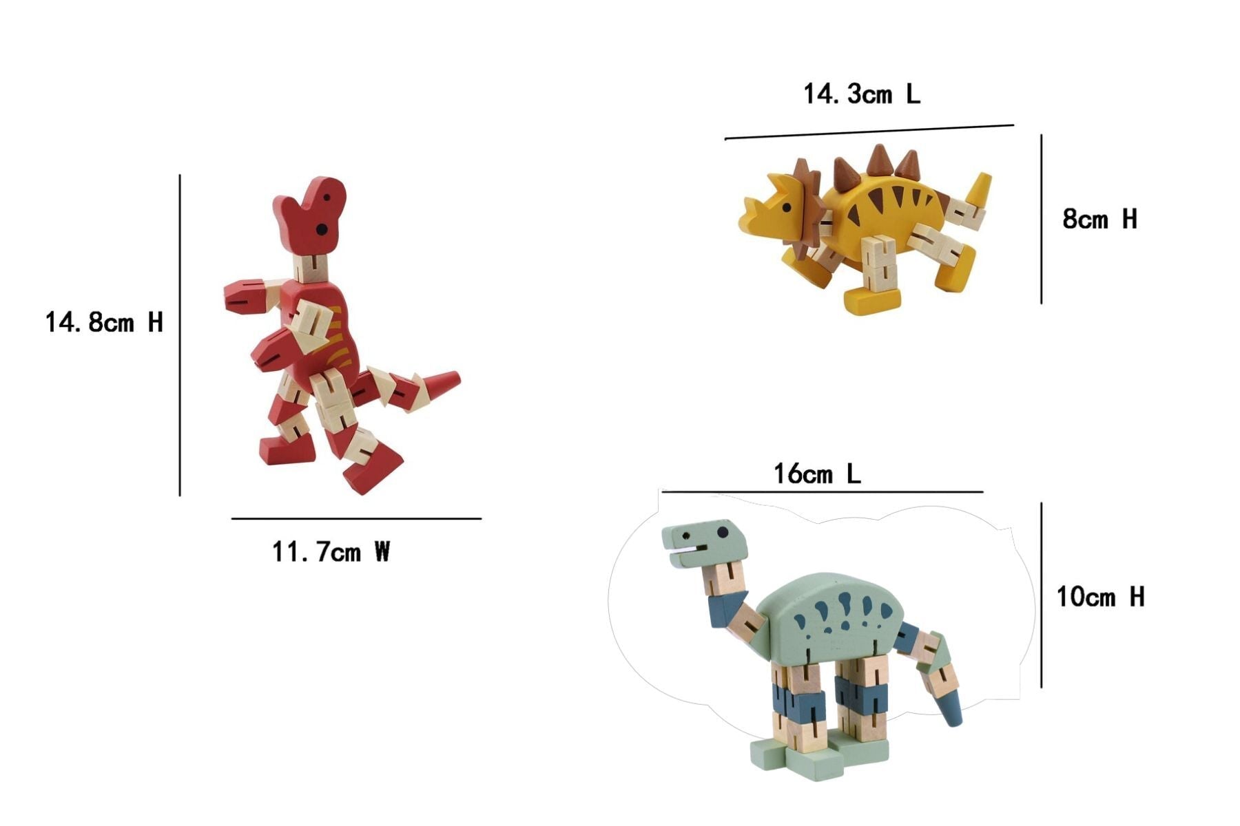 Wooden Flexi Dinosaur toy by Kaper Kidz featuring colorful segmented body and movable joints, perfect for imaginative play.