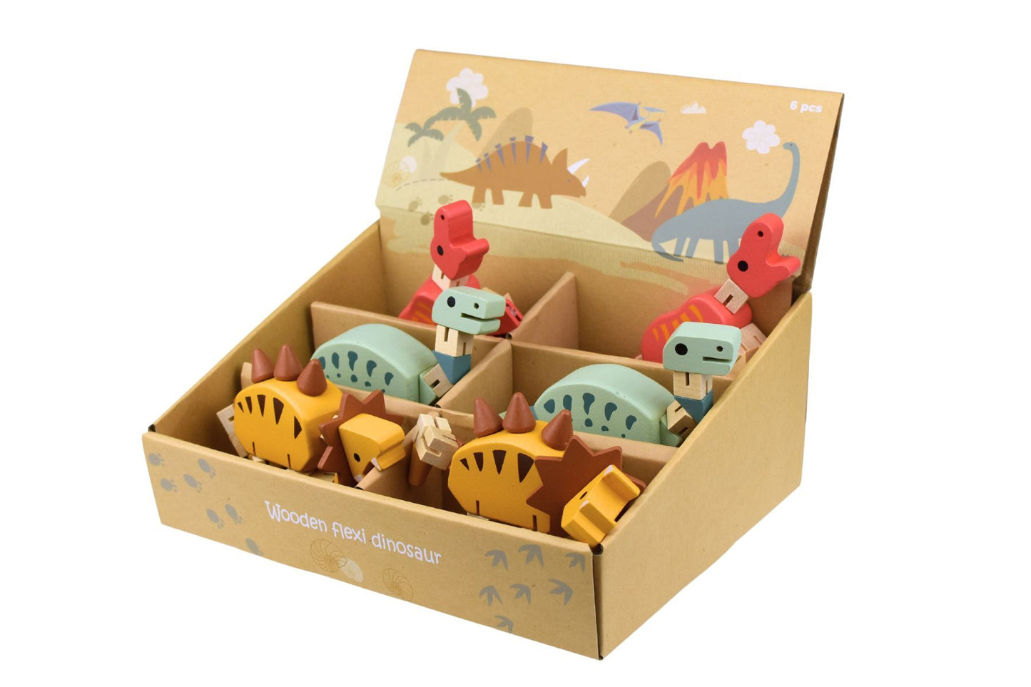 Wooden Flexi Dinosaur toy from Kaper Kidz featuring a colorful, flexible dinosaur figure perfect for children.