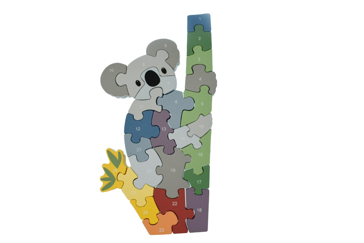 Kaper Kidz Koala A-Z chunky jigsaw puzzle featuring colorful, large pieces and an adorable koala design for kids' learning fun.