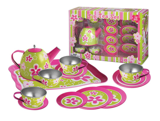 LIME DAISY FLOWER TIN TEA SET 15PCS - Bamboo Sprout