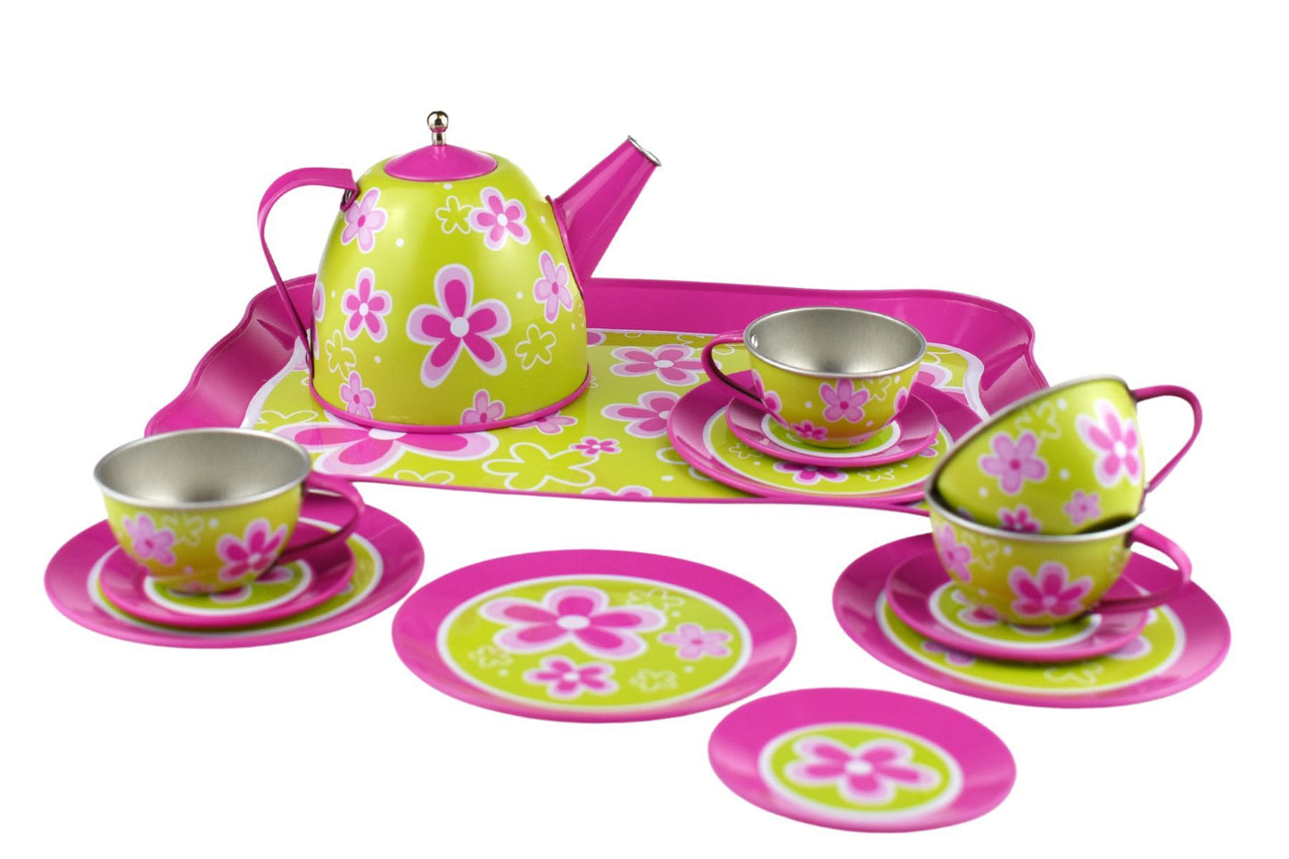 LIME DAISY FLOWER TIN TEA SET 15PCS - Bamboo Sprout