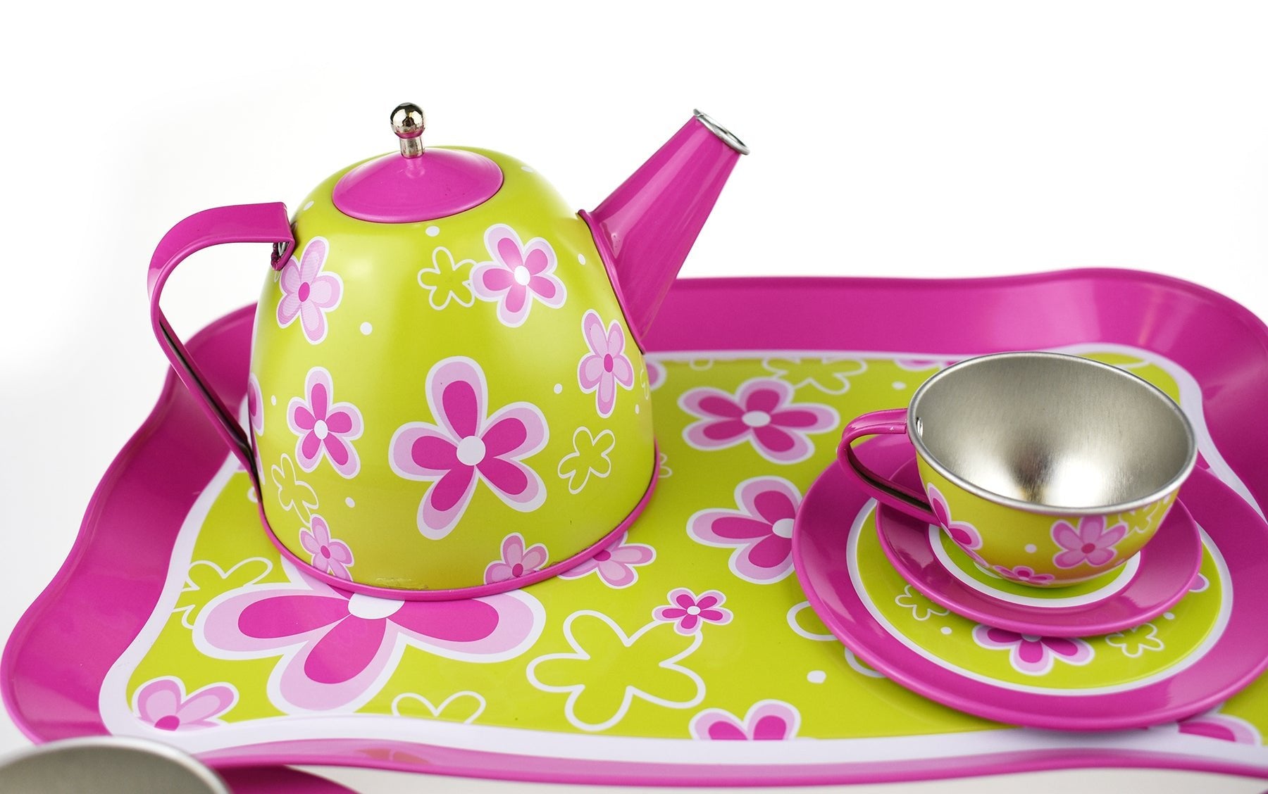 LIME DAISY FLOWER TIN TEA SET 15PCS - Bamboo Sprout