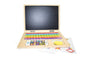 Kaper Kidz magnetic notebook with chalkboard cover featuring alphabet and numbers for kids' learning and drawing activities.