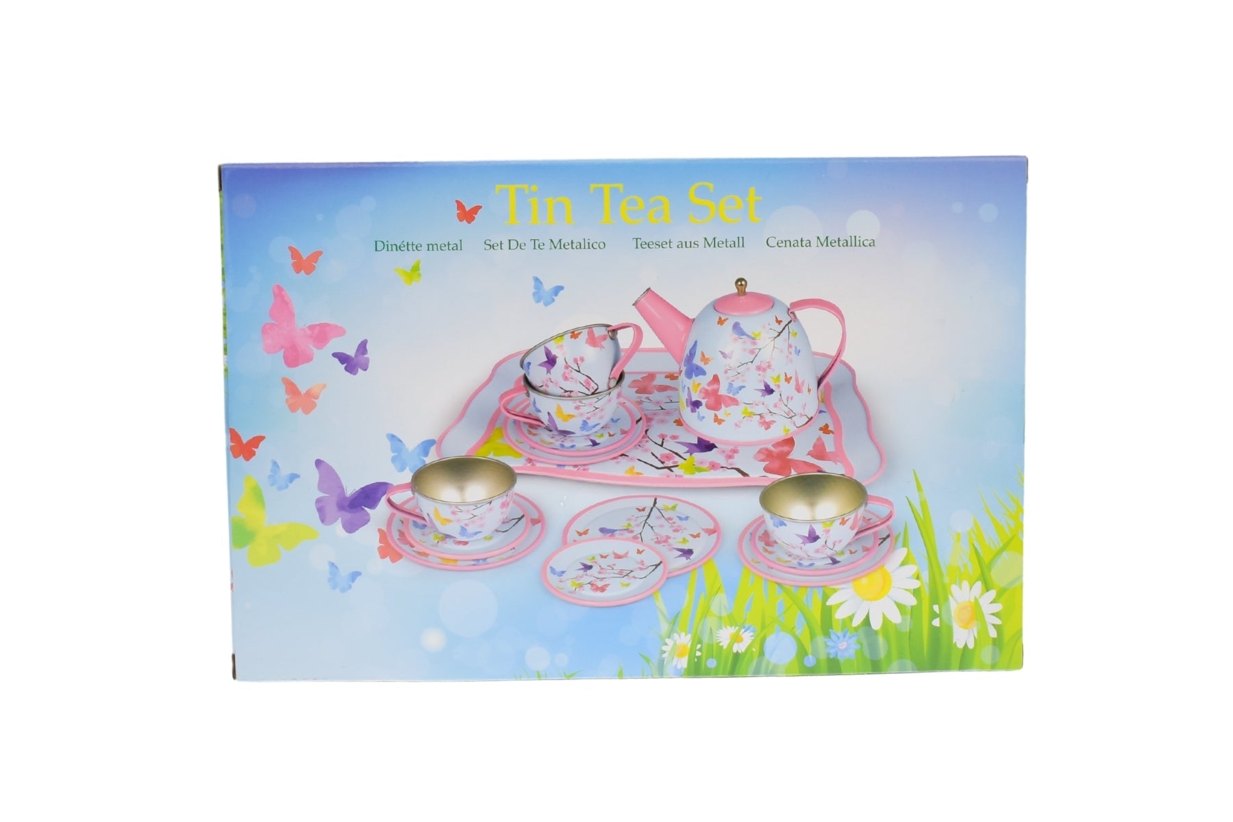 PINK BLOSSOM BUTTERFLY TIN TEA SET 15PCS - Bamboo Sprout