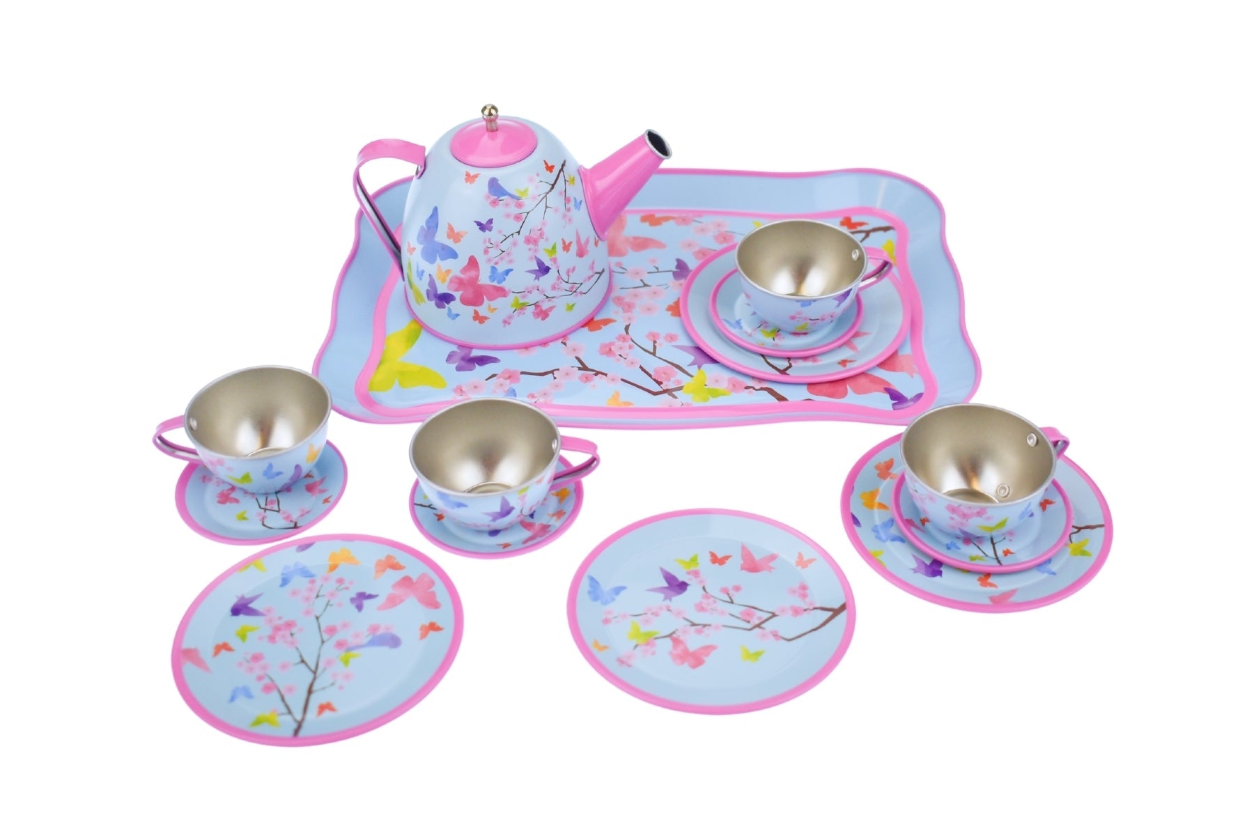 PINK BLOSSOM BUTTERFLY TIN TEA SET 15PCS - Bamboo Sprout