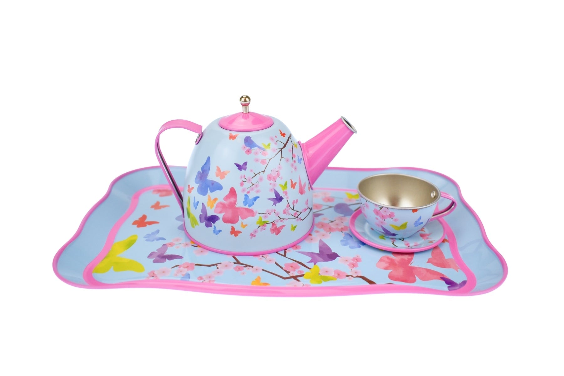 PINK BLOSSOM BUTTERFLY TIN TEA SET 15PCS - Bamboo Sprout