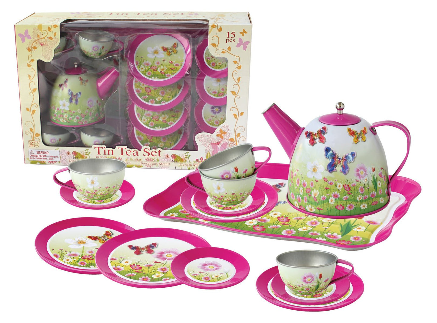 PINK BUTTERFLY TIN TEA SET 15PCS - Bamboo Sprout