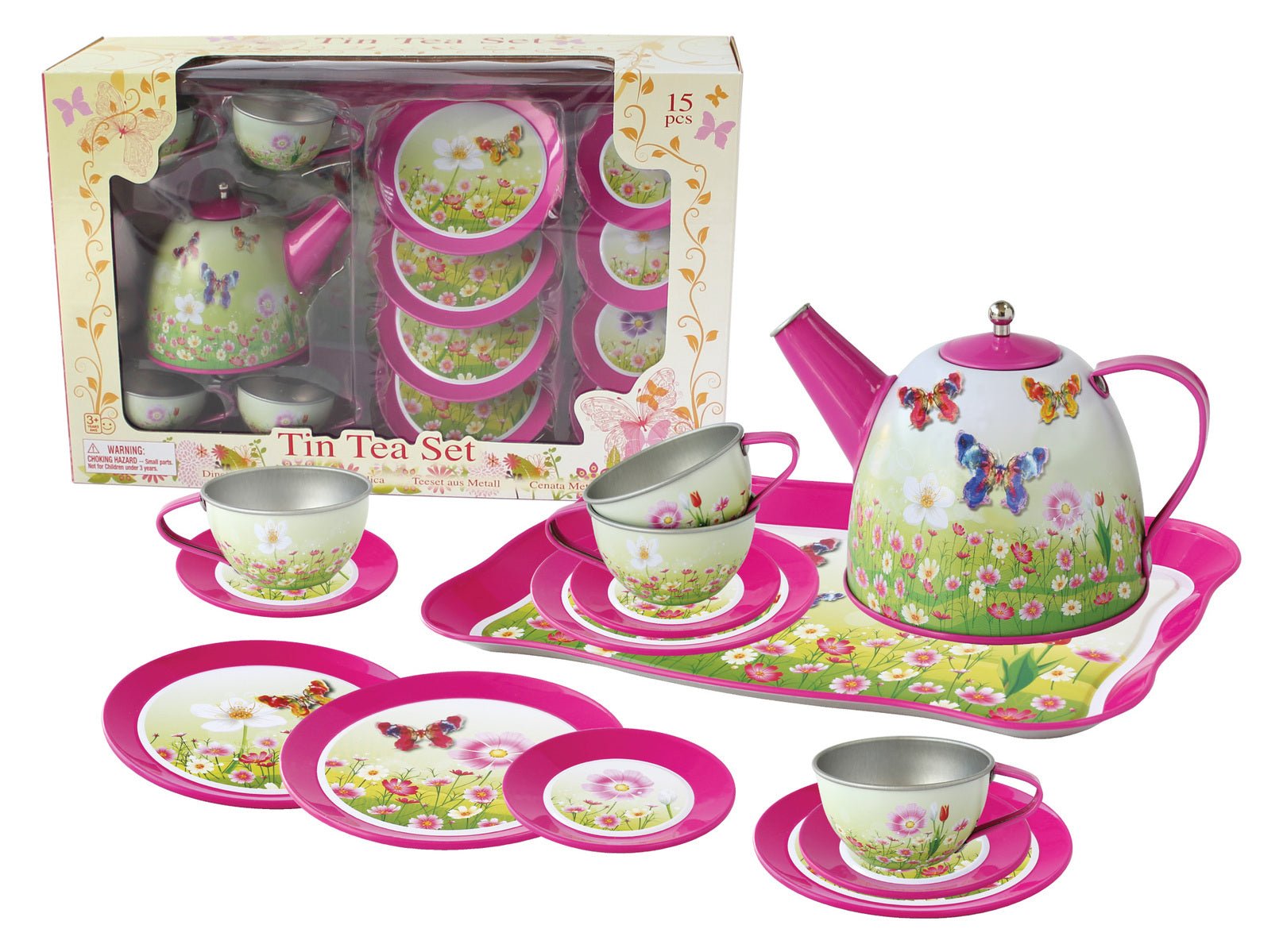 PINK BUTTERFLY TIN TEA SET 15PCS - Bamboo Sprout