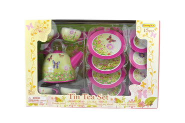 PINK BUTTERFLY TIN TEA SET 15PCS - Bamboo Sprout